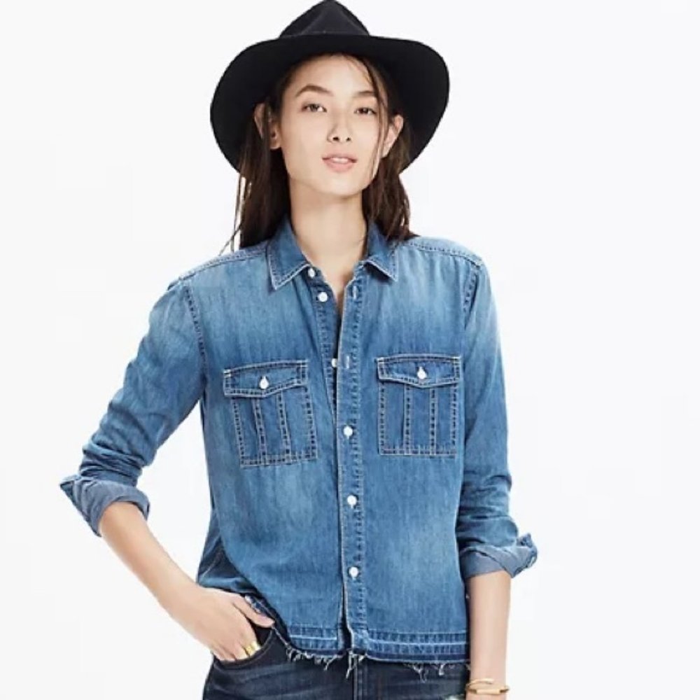 MADEWELL Drop-Hem Denim Shirt in Lennie Wash Sz.XS